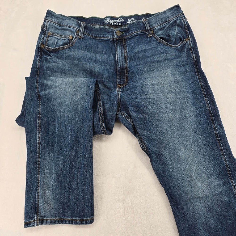 Wrangler Retro Mens 42x32 Jeans Blue Slim Straight Stretch Denim 10WLT88BZ